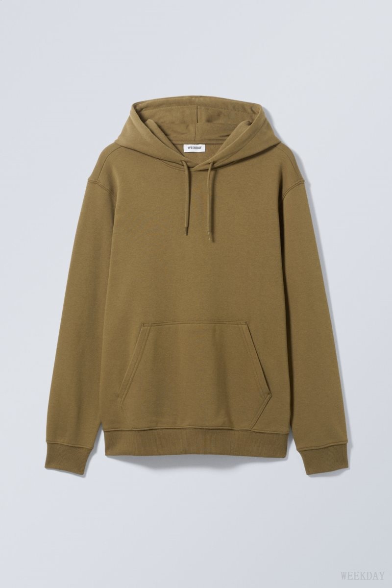 Weekday Standard Midweight Hoodie Khaki | YBOX6629