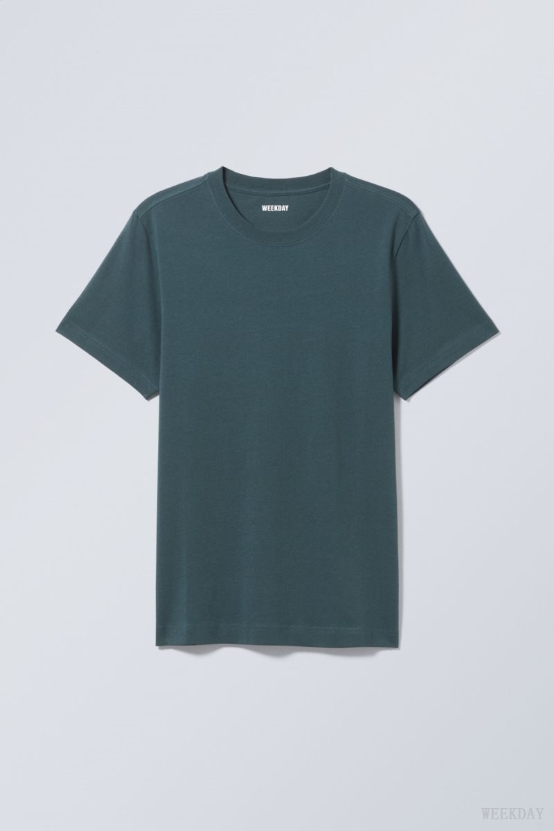 Weekday Standard Midweight T-shirt Dark AZURE | QXDP3401