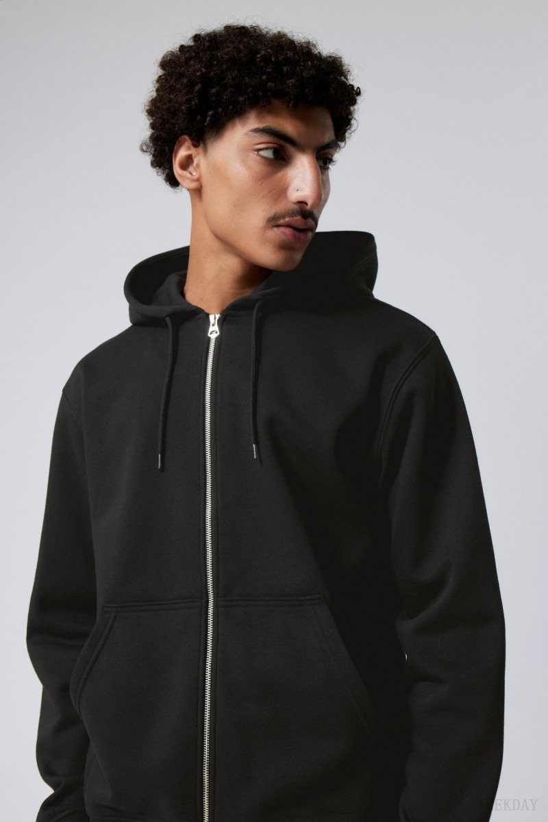 Weekday Standard Midweight Zip Hoodie Black | RYNP8454