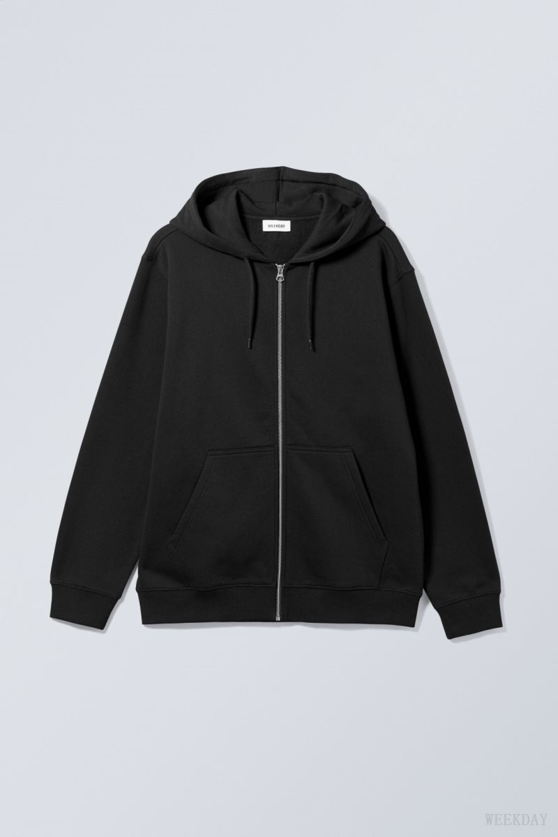 Weekday Standard Midweight Zip Hoodie Black | RYNP8454