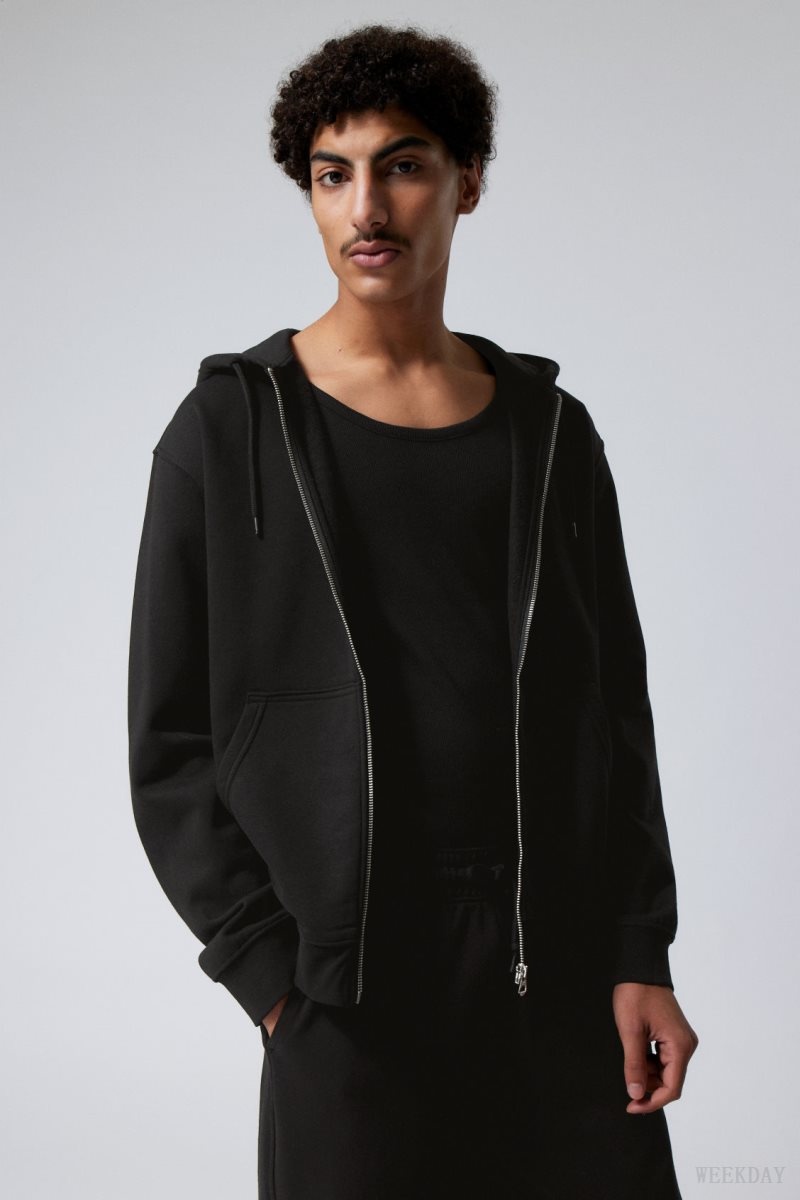 Weekday Standard Midweight Zip Hoodie Black | RYNP8454