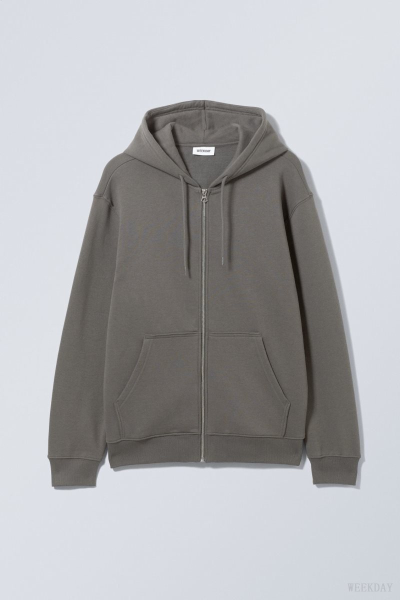 Weekday Standard Midweight Zip Hoodie Dark Grey | FJYT9070