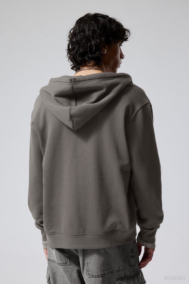 Weekday Standard Midweight Zip Hoodie Dark Grey | FJYT9070