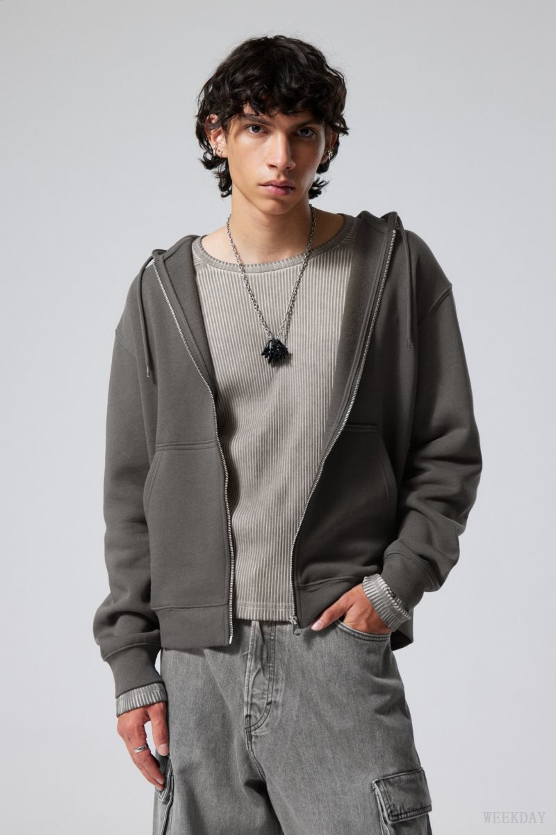 Weekday Standard Midweight Zip Hoodie Dark Grey | FJYT9070