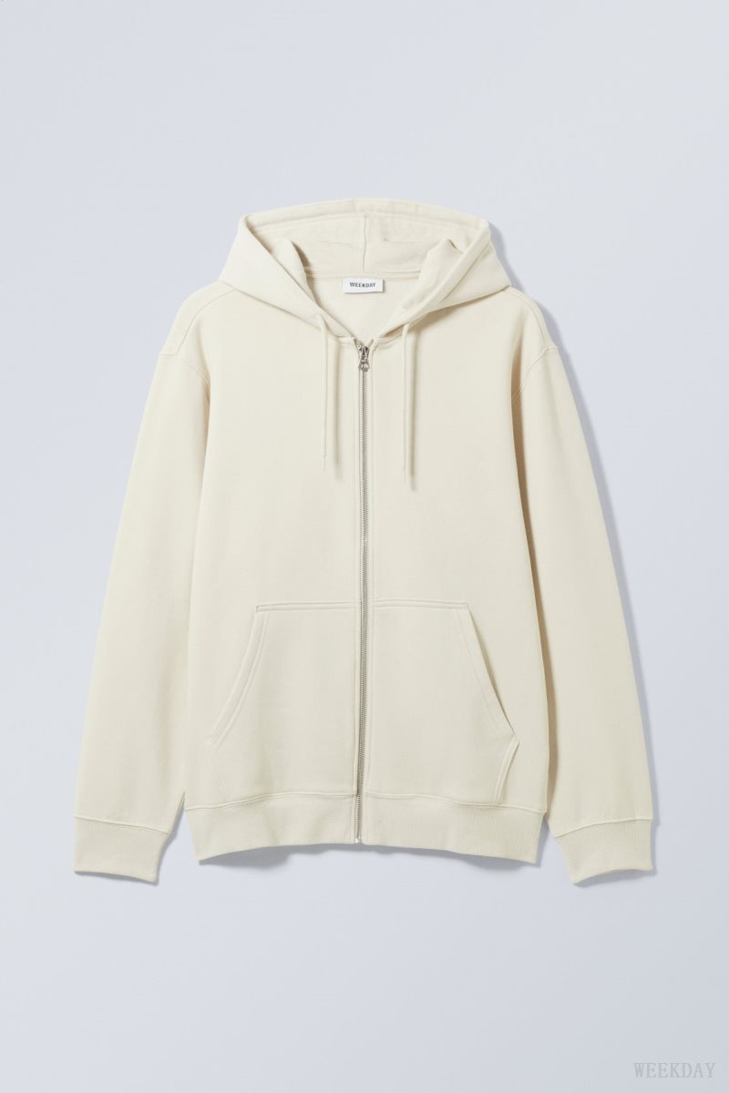 Weekday Standard Midweight Zip Hoodie Ecru | AUCA6334