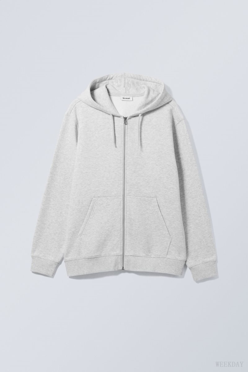 Weekday Standard Midweight Zip Hoodie Grey | ZHEQ6470