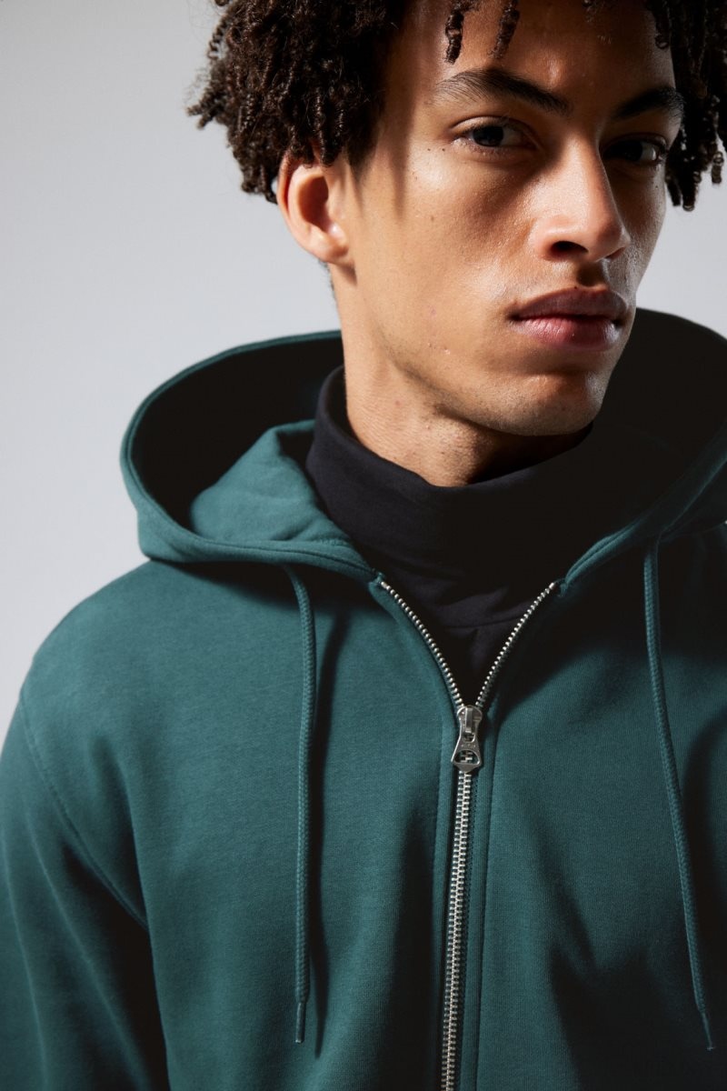 Weekday Standard Midweight Zip Hoodie Green | RYZQ7660