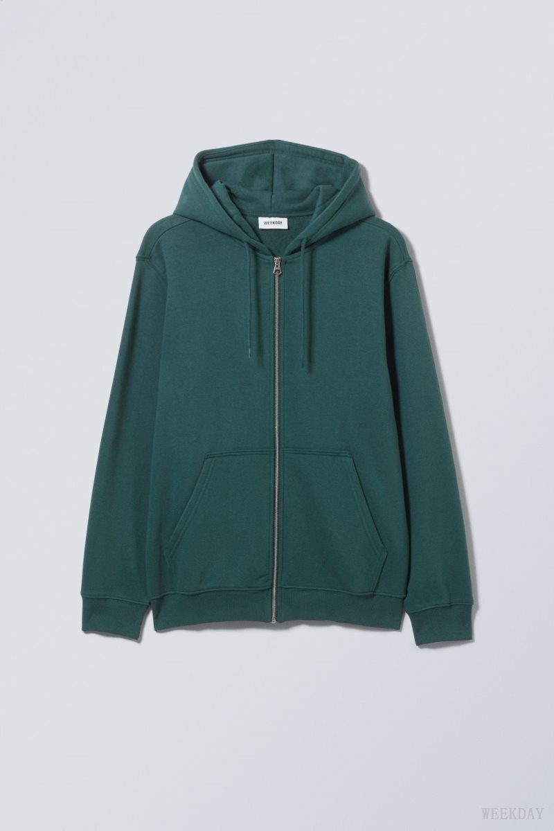 Weekday Standard Midweight Zip Hoodie Green | RYZQ7660