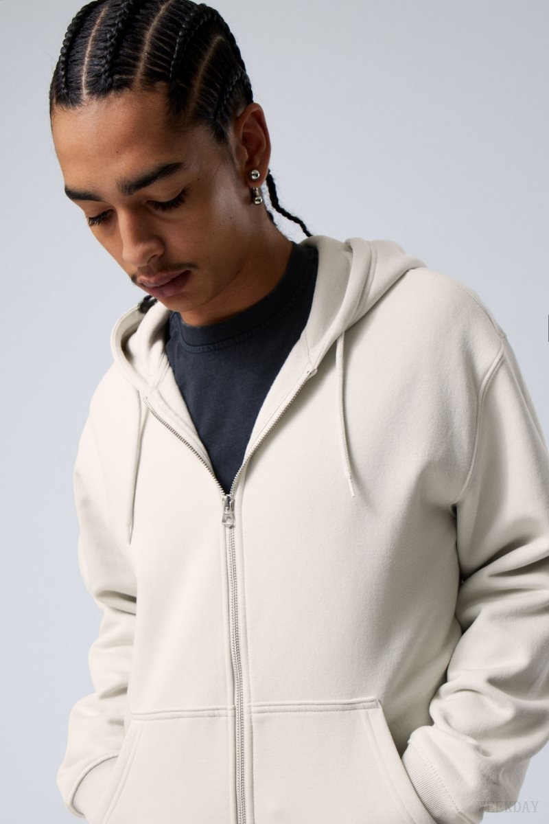 Weekday Standard Midweight Zip Hoodie Light Grey | QKVM4879