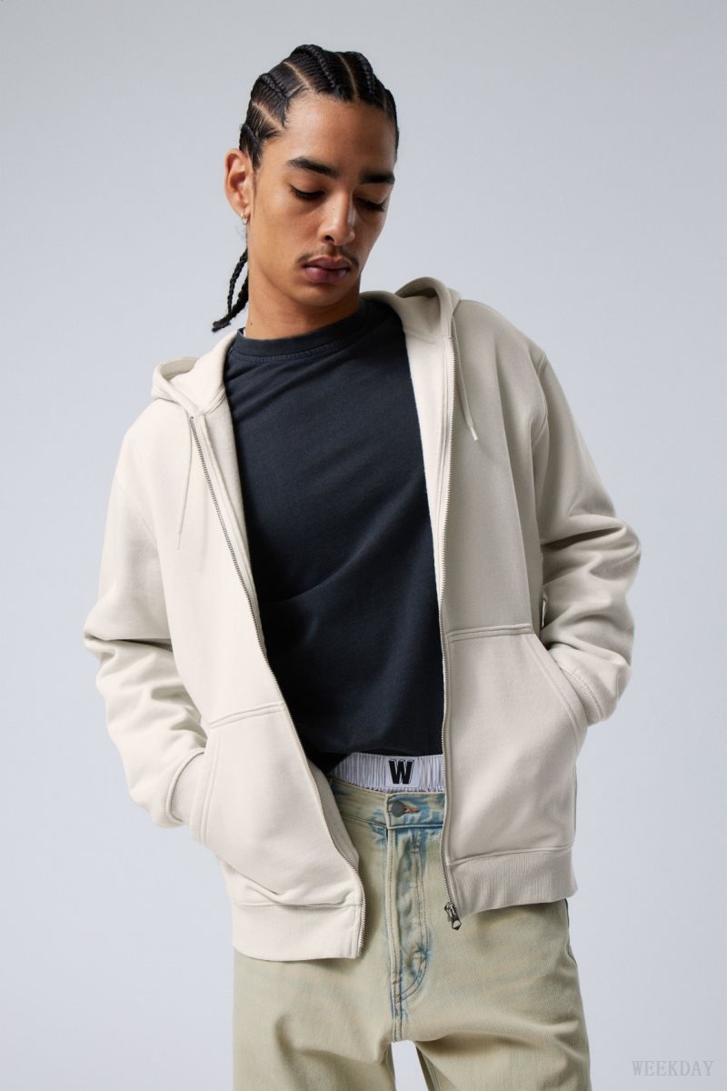 Weekday Standard Midweight Zip Hoodie Light Grey | QKVM4879