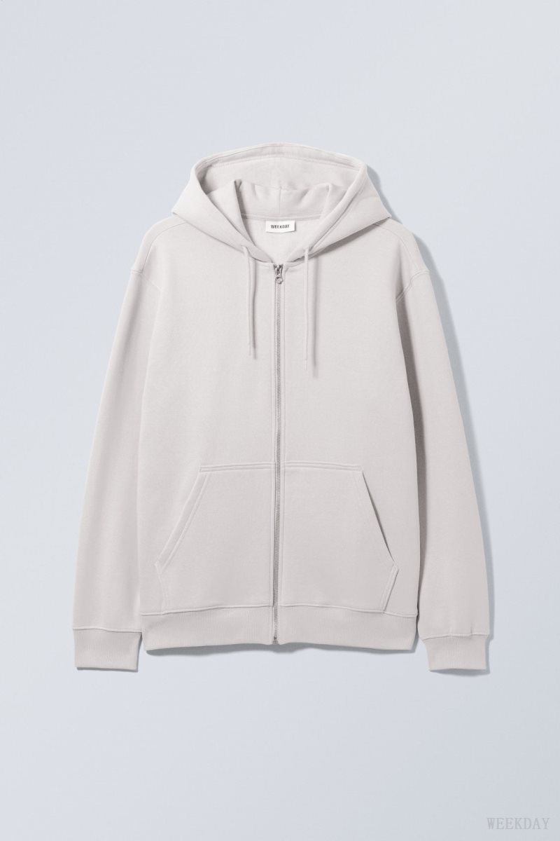 Weekday Standard Midweight Zip Hoodie Light Grey | LHLD9646