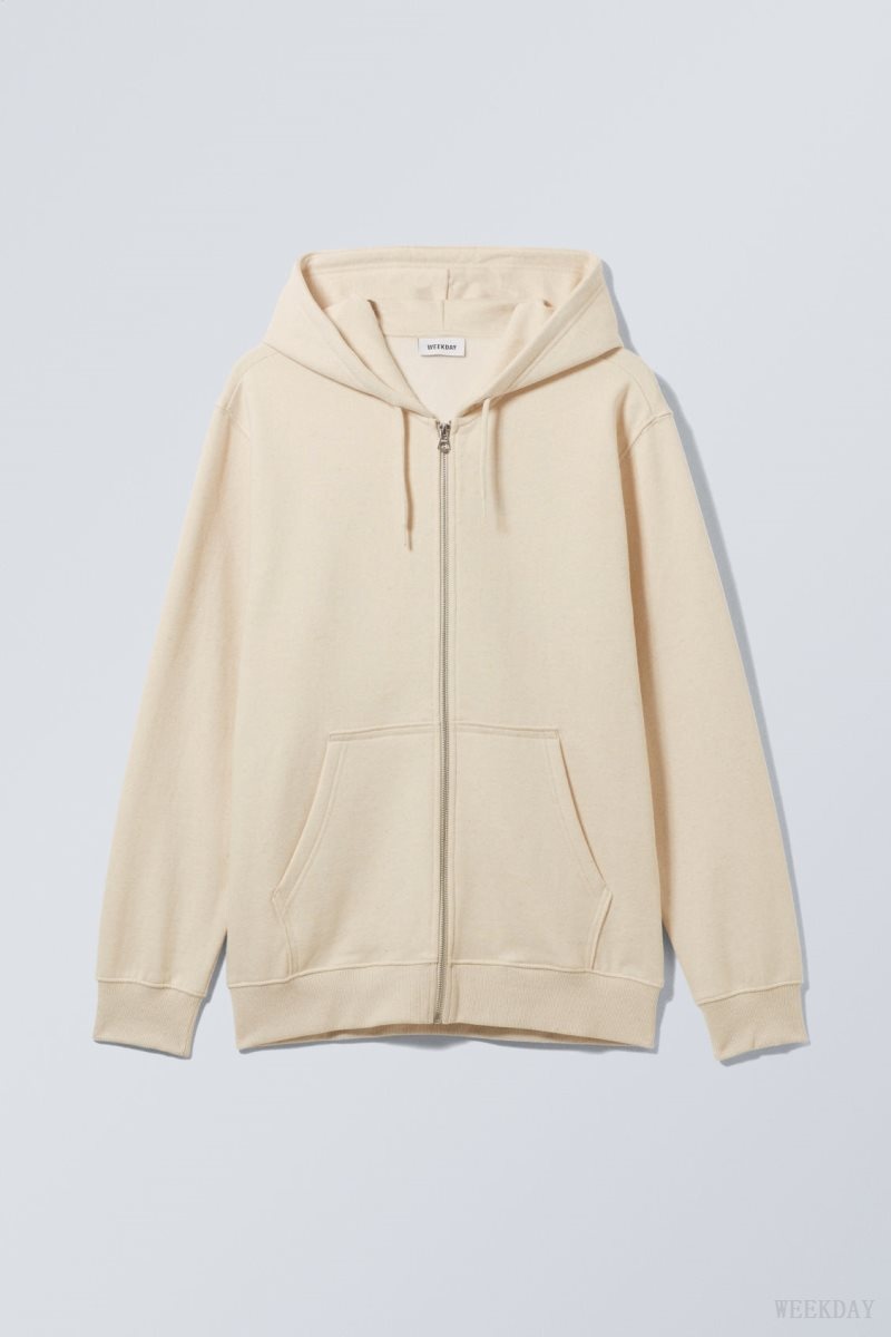 Weekday Standard Midweight Zip Hoodie Oat Melange | JMRC6307