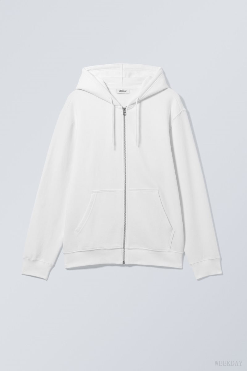 Weekday Standard Midweight Zip Hoodie White | MEPP0203