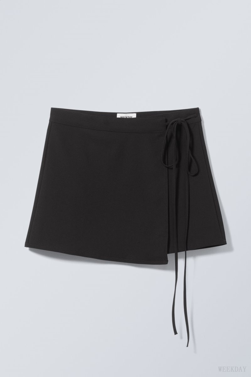 Weekday Tailored Mini Wrap Skirt Black | ZWVO4994