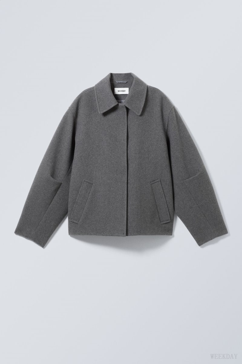 Weekday Tana Wool Blend Jacket Dark Grey | OZJO9757