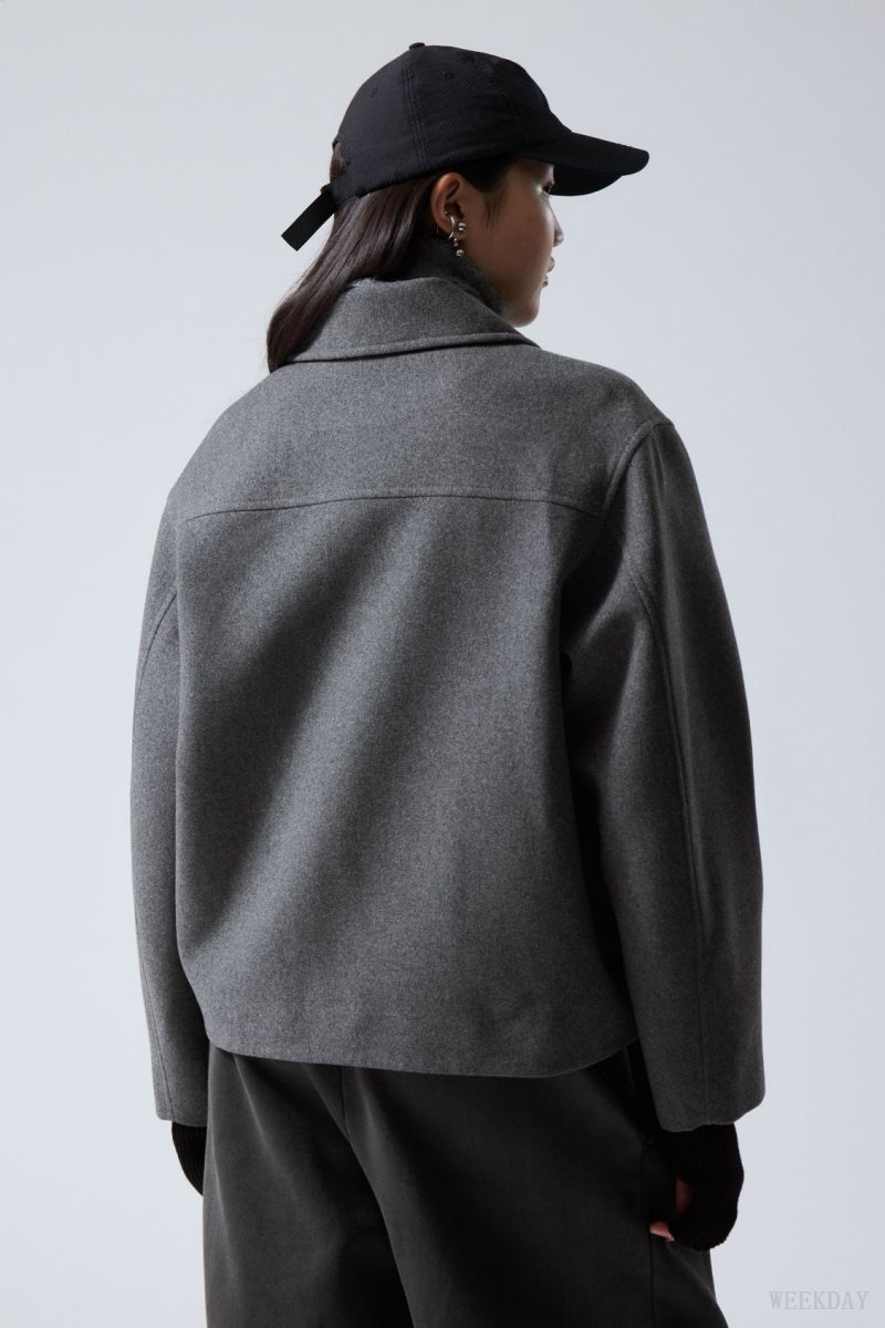 Weekday Tana Wool Blend Jacket Dark Grey | OZJO9757