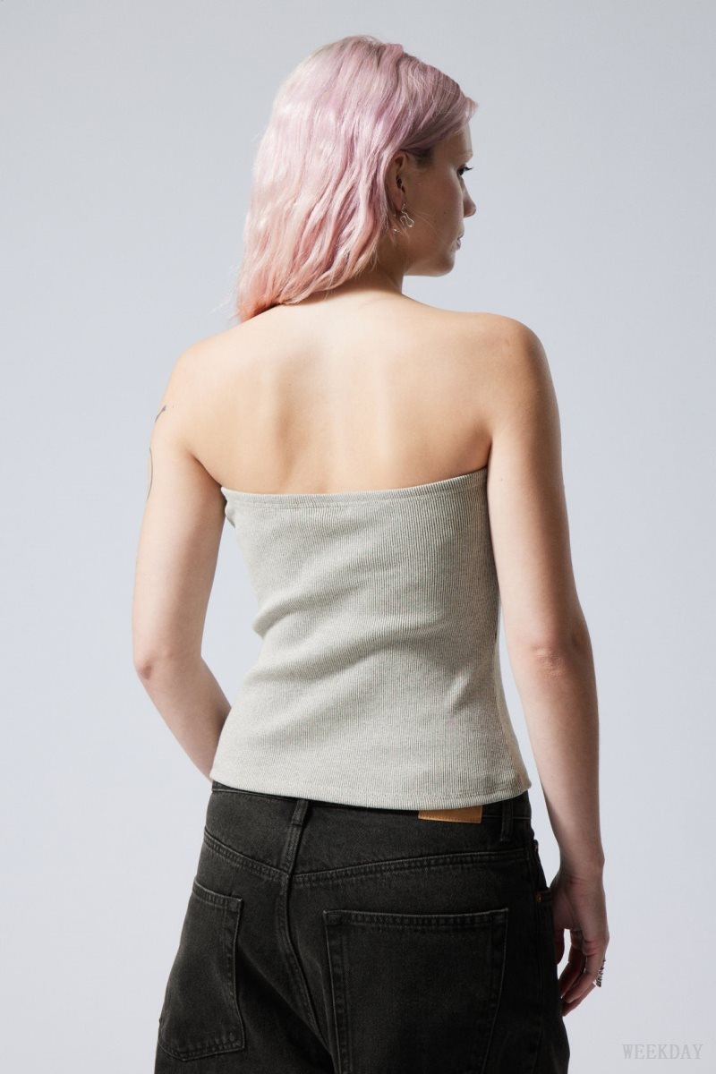 Weekday Tania Rib Tube Top Grey | IKWQ4442