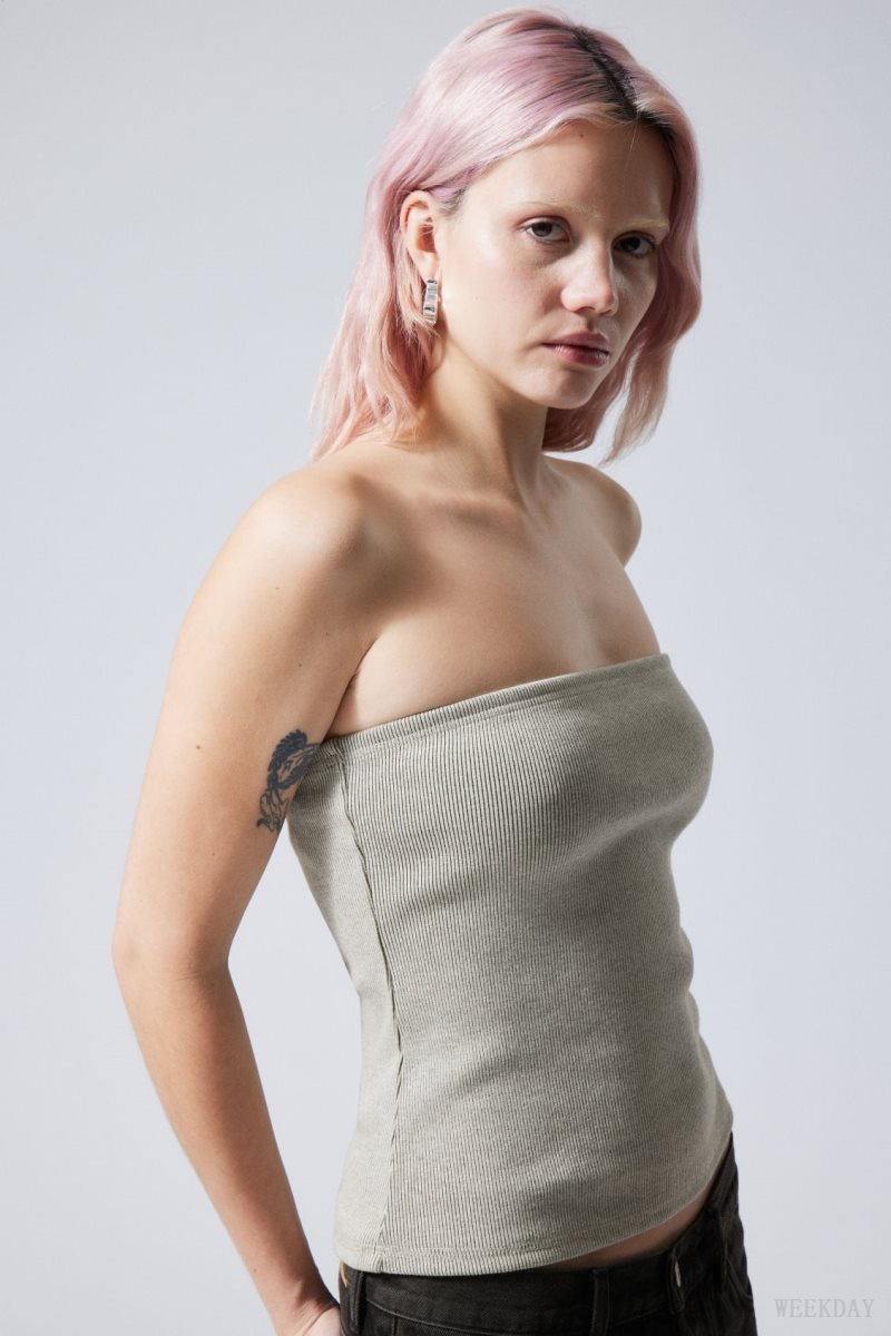 Weekday Tania Rib Tube Top Grey | IKWQ4442