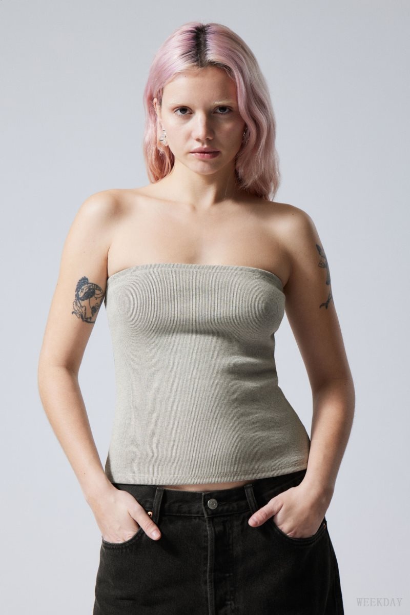 Weekday Tania Rib Tube Top Grey | IKWQ4442