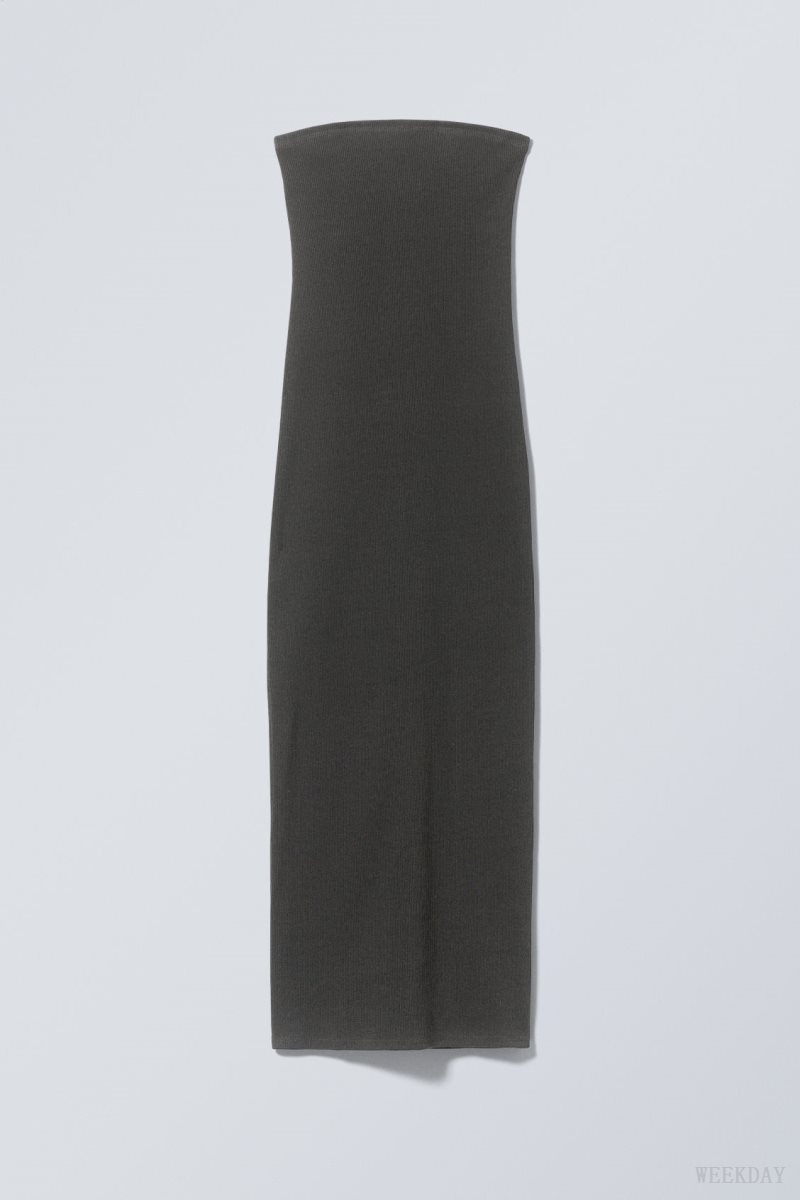 Weekday Tania Ribbed Tube Dress Dark Grey | NSZP9058