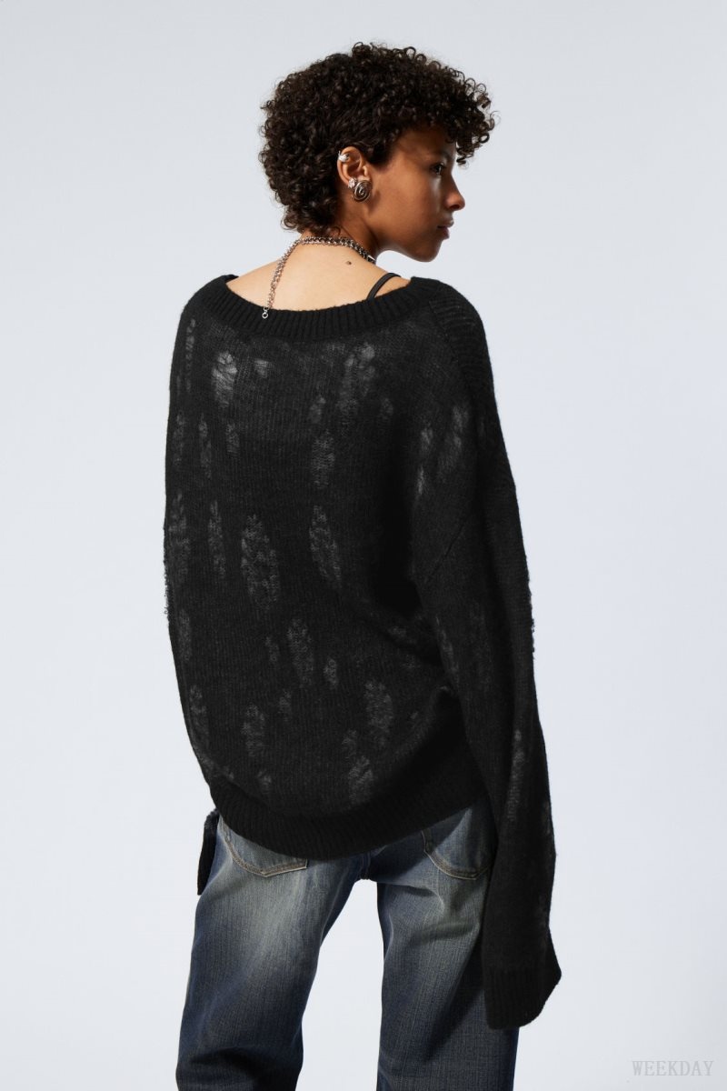 Weekday Taylor Knit Sweater Black | OWQR1537