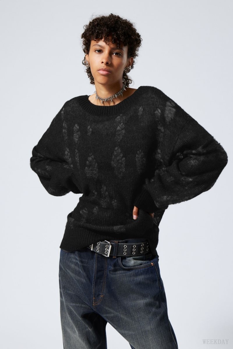 Weekday Taylor Knit Sweater Black | OWQR1537