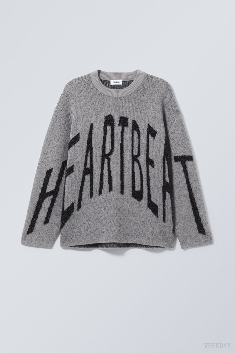 Weekday Teo Oversized Jacquard Knitted Sweater Grey | ODKU6312