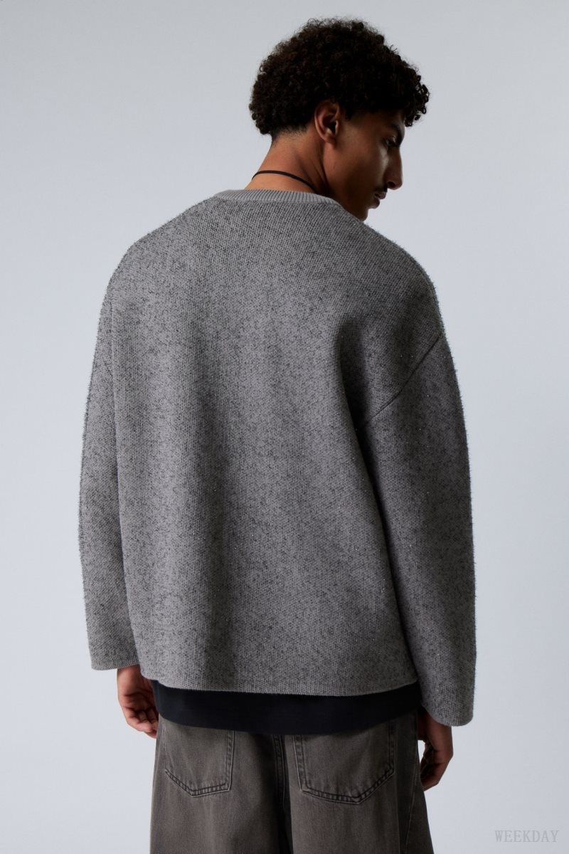 Weekday Teo Oversized Jacquard Knitted Sweater Grey | ODKU6312