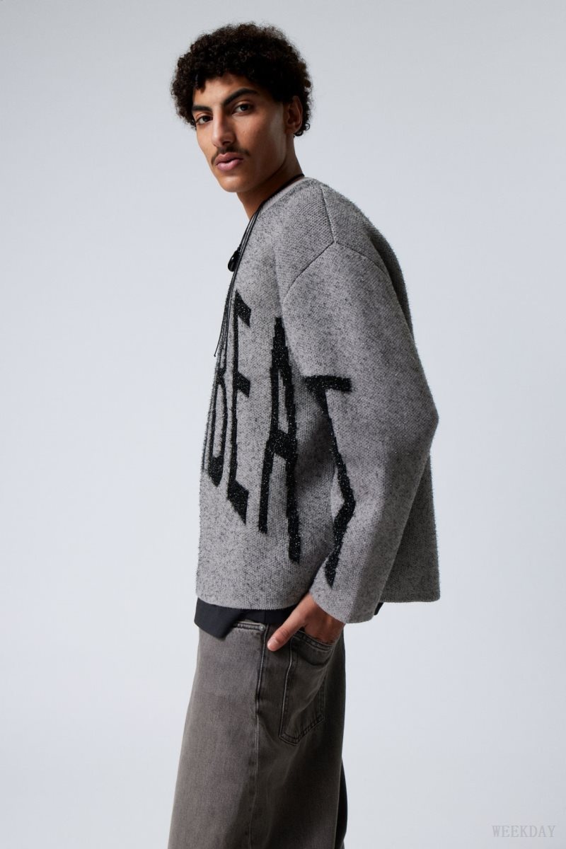 Weekday Teo Oversized Jacquard Knitted Sweater Grey | ODKU6312