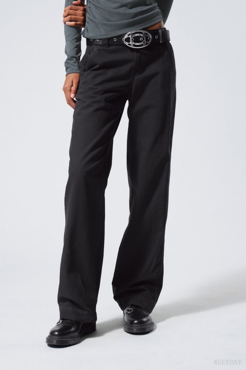 Weekday Tony Cotton Twill Trousers Dark Grey | DYVV9538