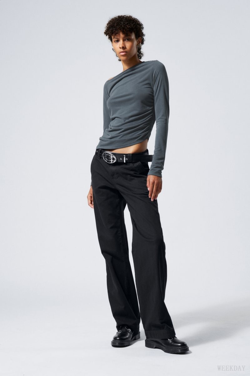 Weekday Tony Cotton Twill Trousers Dark Grey | DYVV9538