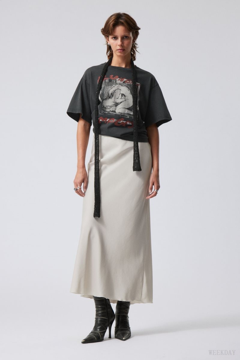 Weekday Trace Pull On Satin Skirt Grey | BVAL1753