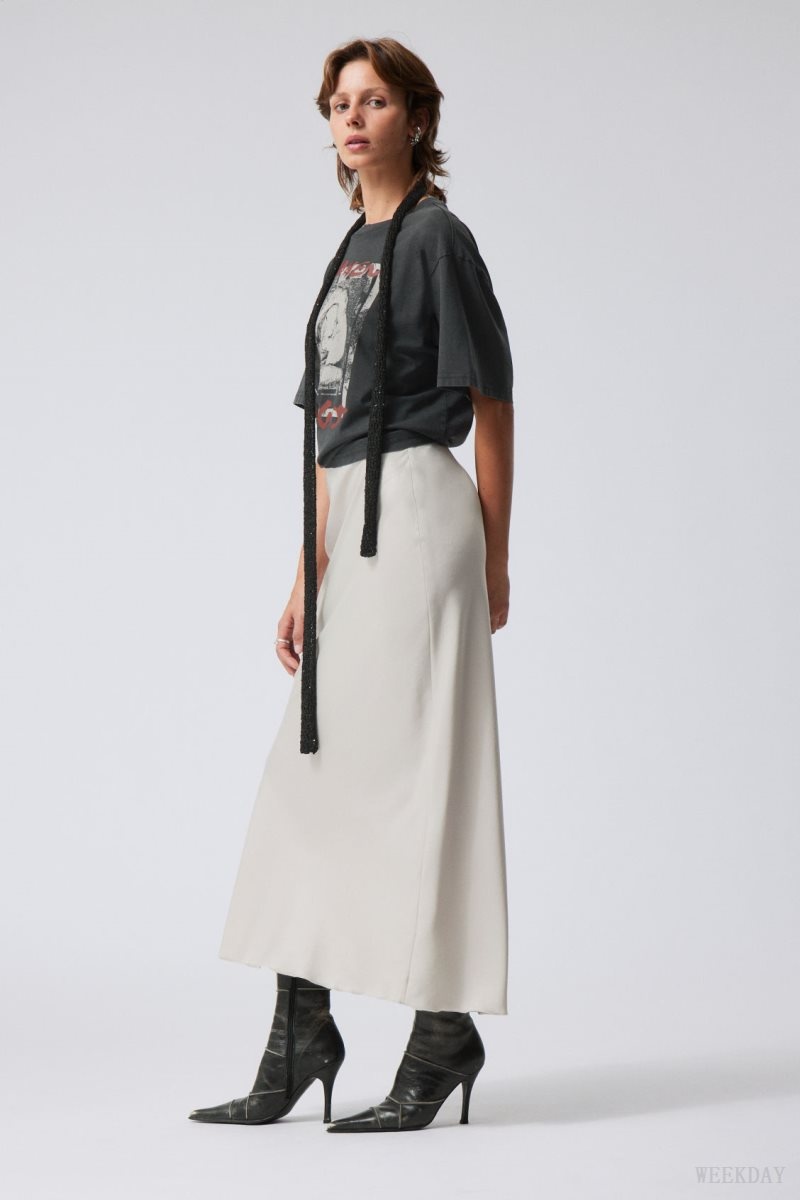 Weekday Trace Pull On Satin Skirt Grey | BVAL1753