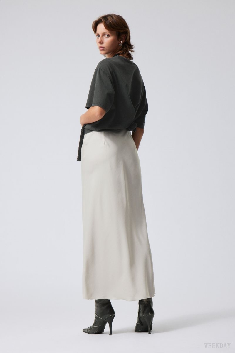 Weekday Trace Pull On Satin Skirt Grey | BVAL1753