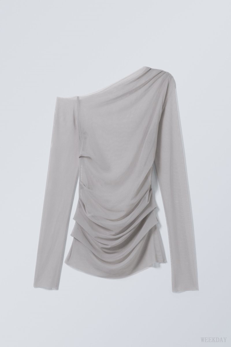 Weekday Transparent Drape Asymmetric Long Sleeve Light Grey | YNAS7690