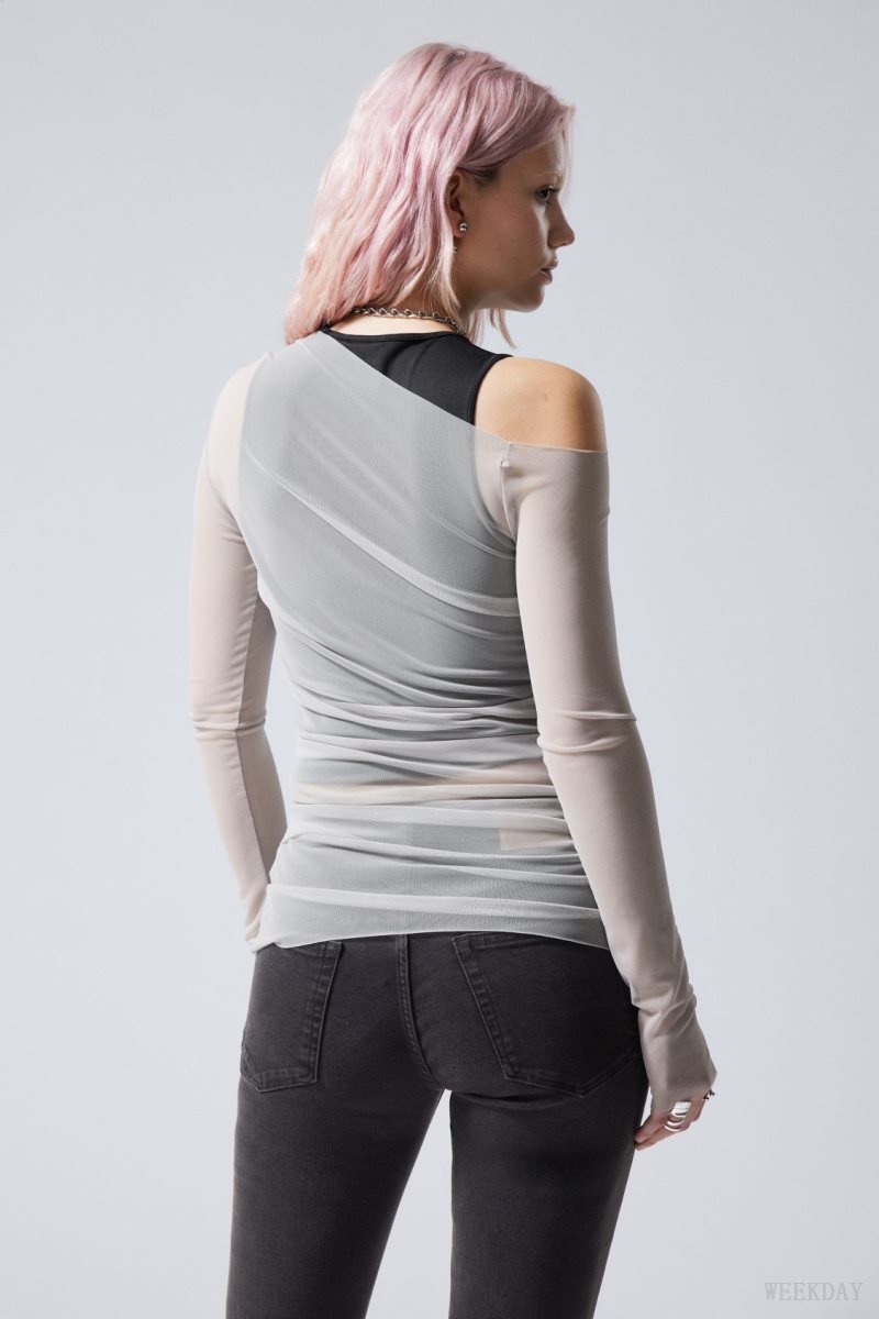 Weekday Transparent Drape Asymmetric Long Sleeve Light Grey | YNAS7690