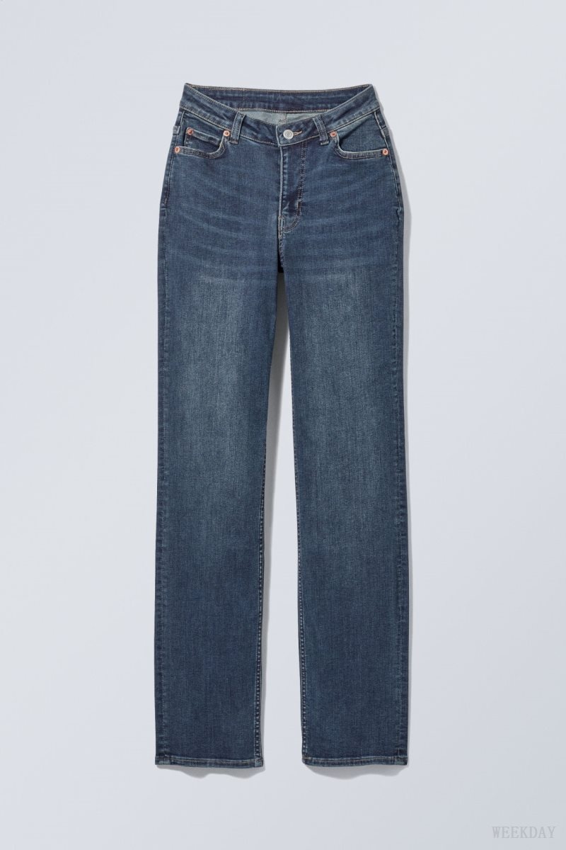 Weekday Twig Curve Mid Straight Jeans Blue | HOWF6304