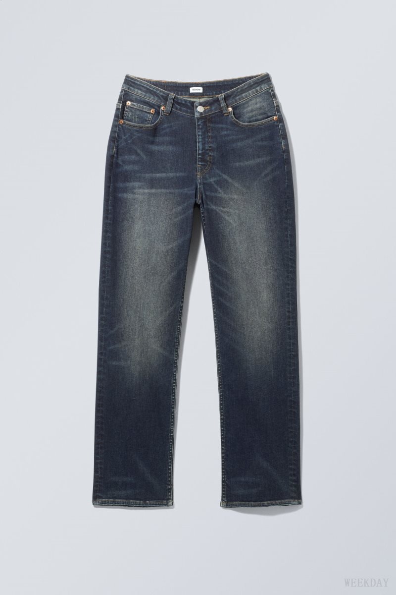 Weekday Twig Curve Mid Straight Jeans Blue | WTCE0538