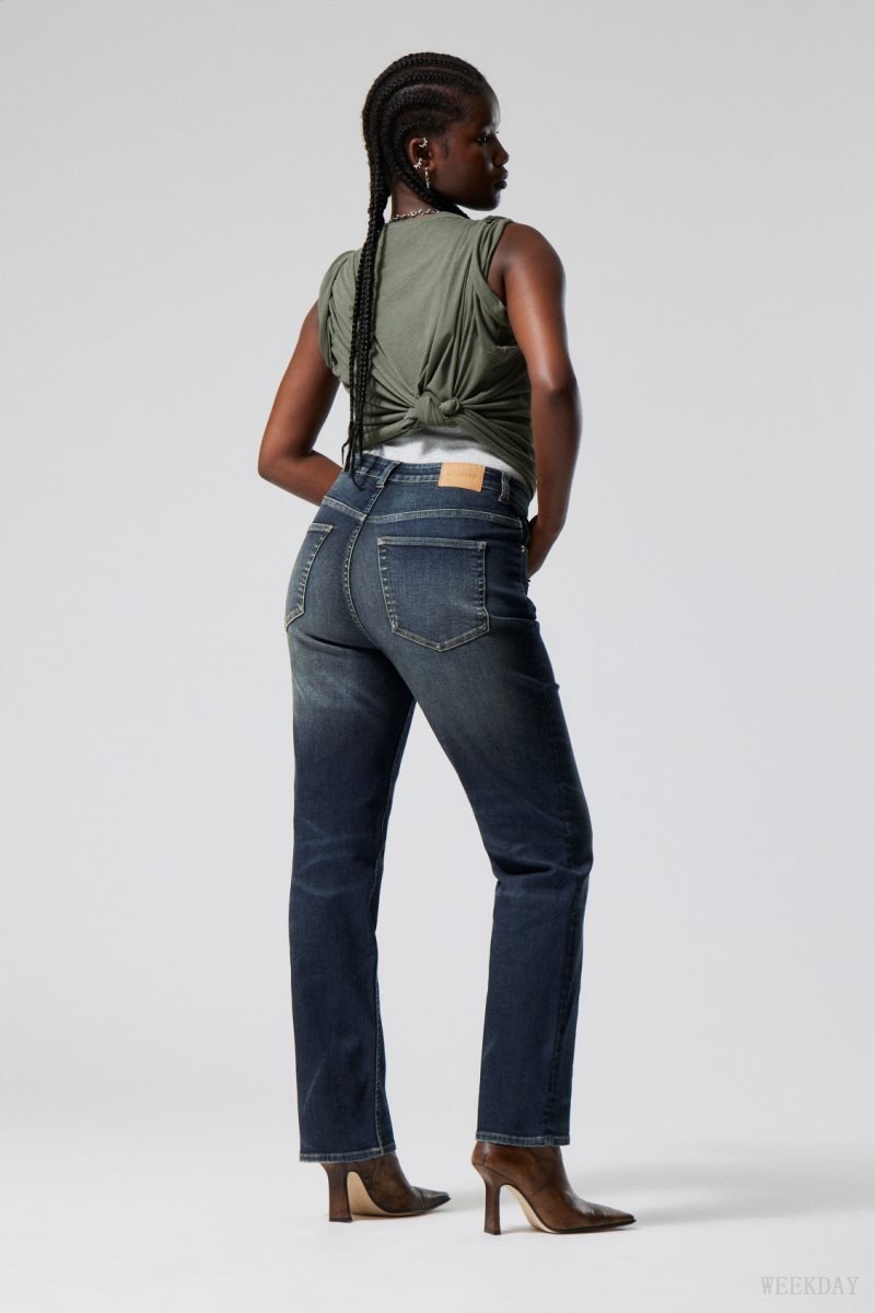 Weekday Twig Curve Mid Straight Jeans Blue | WTCE0538