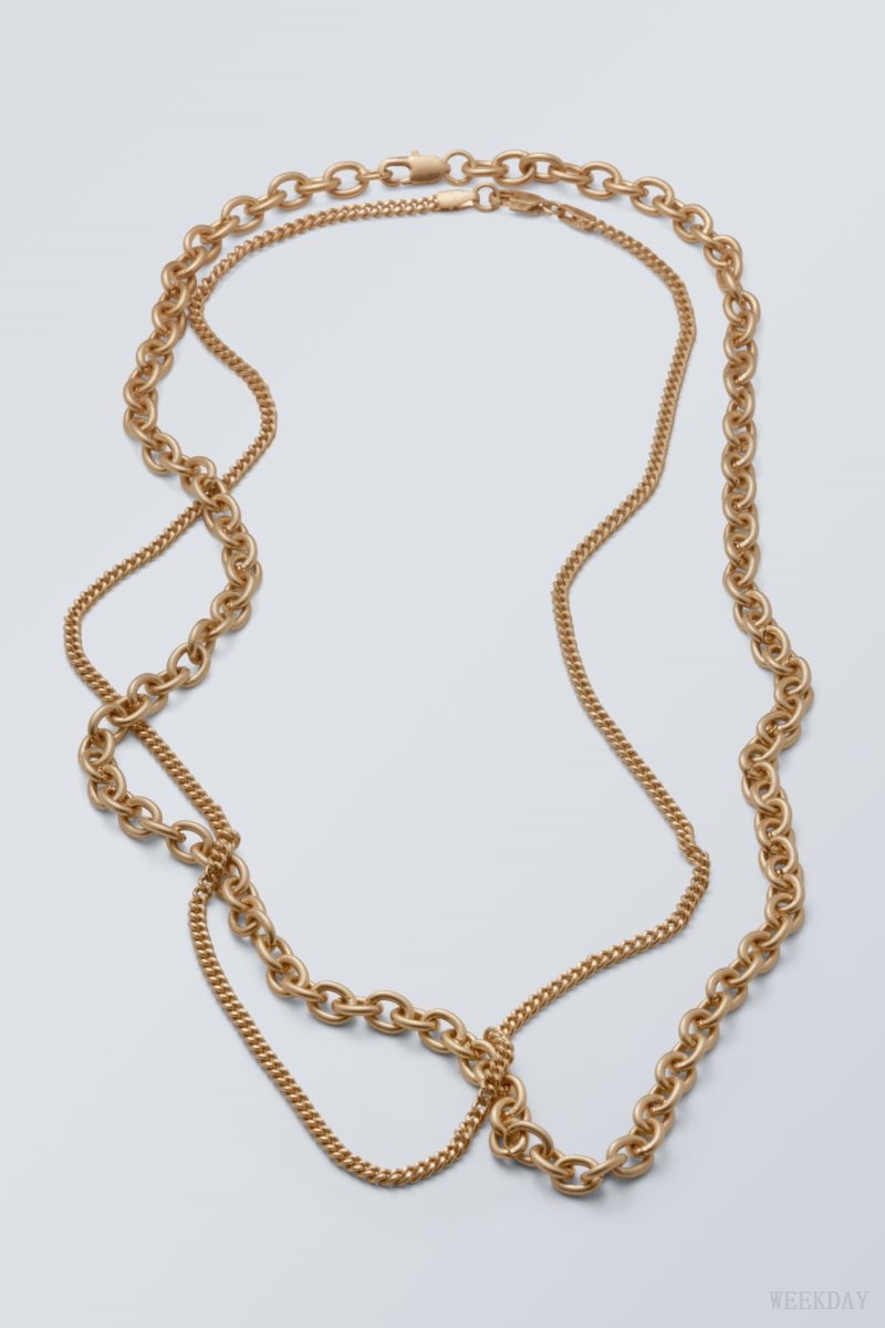 Weekday Uno Chain Necklace Set Gold | OSKX0287