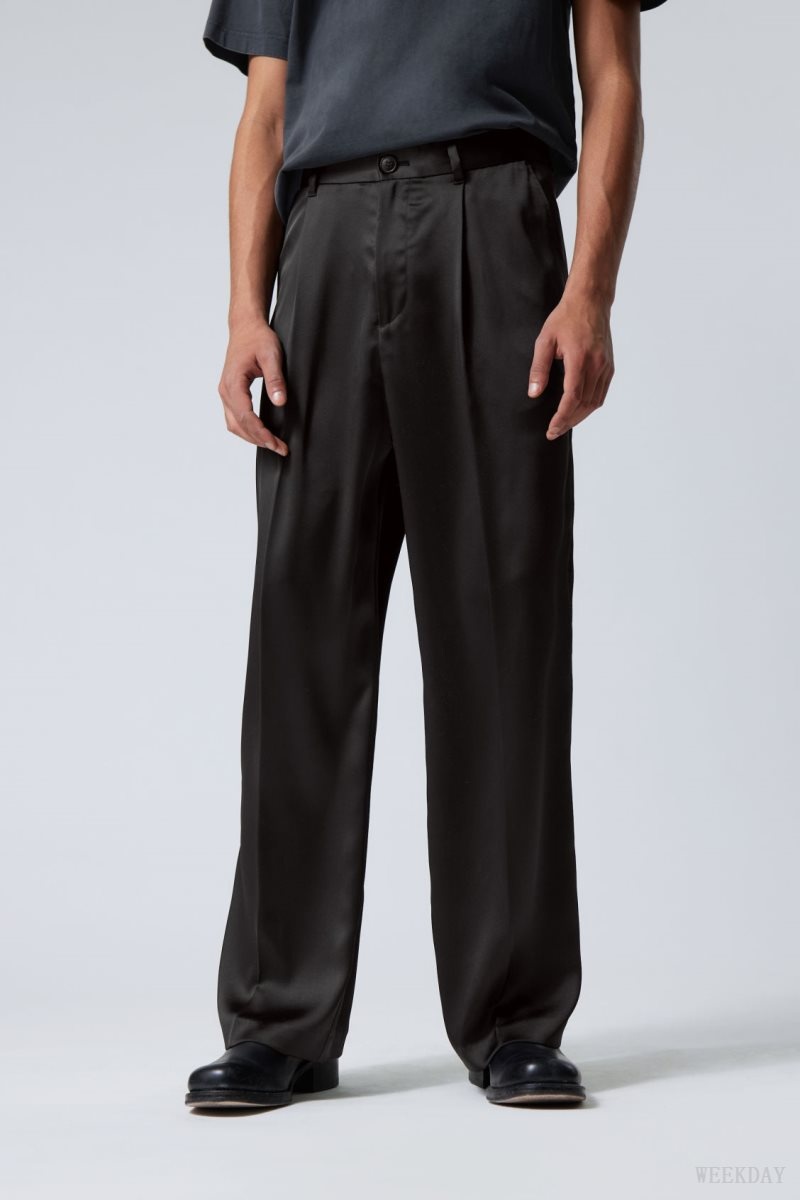 Weekday Uno Loose Shiny Trousers Black | SPTF3636