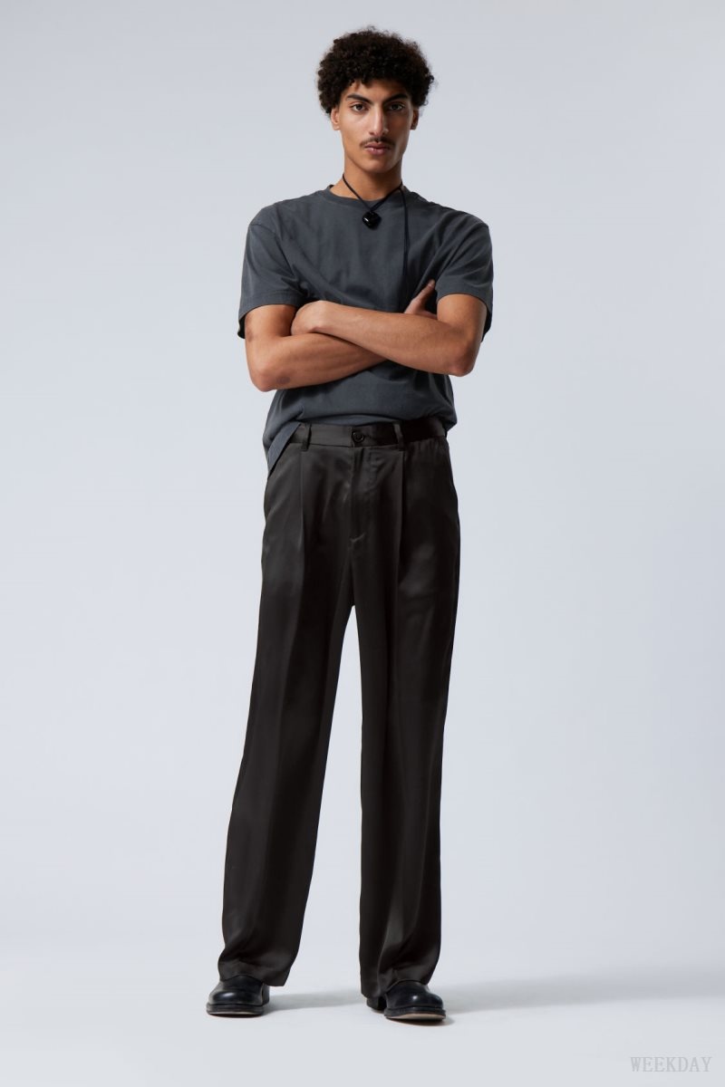 Weekday Uno Loose Shiny Trousers Black | SPTF3636