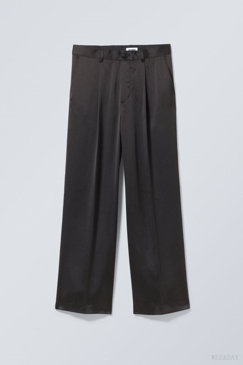 Weekday Uno Loose Shiny Trousers Black | SPTF3636