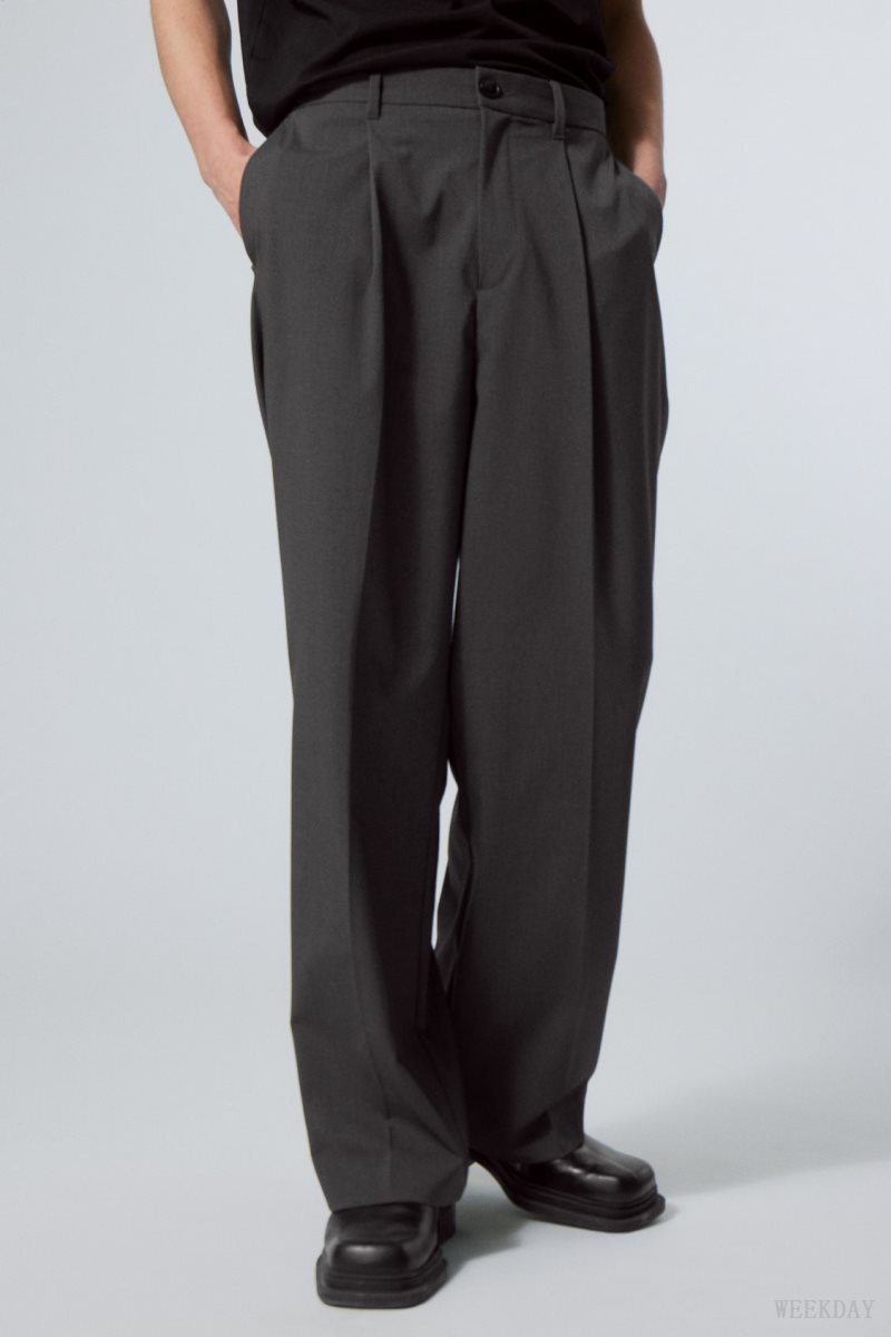 Weekday Uno Loose Suit Trousers Dark Grey | FMYP0398