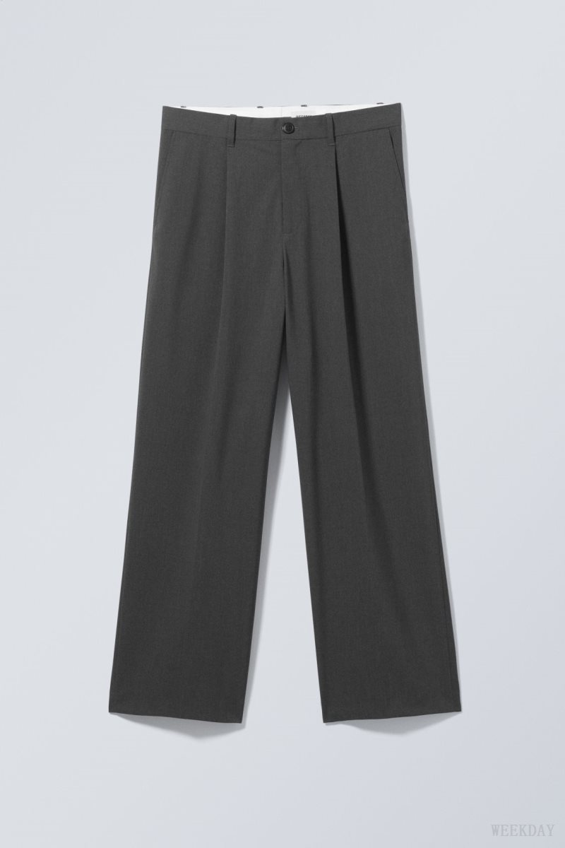 Weekday Uno Loose Suit Trousers Dark Grey | FMYP0398