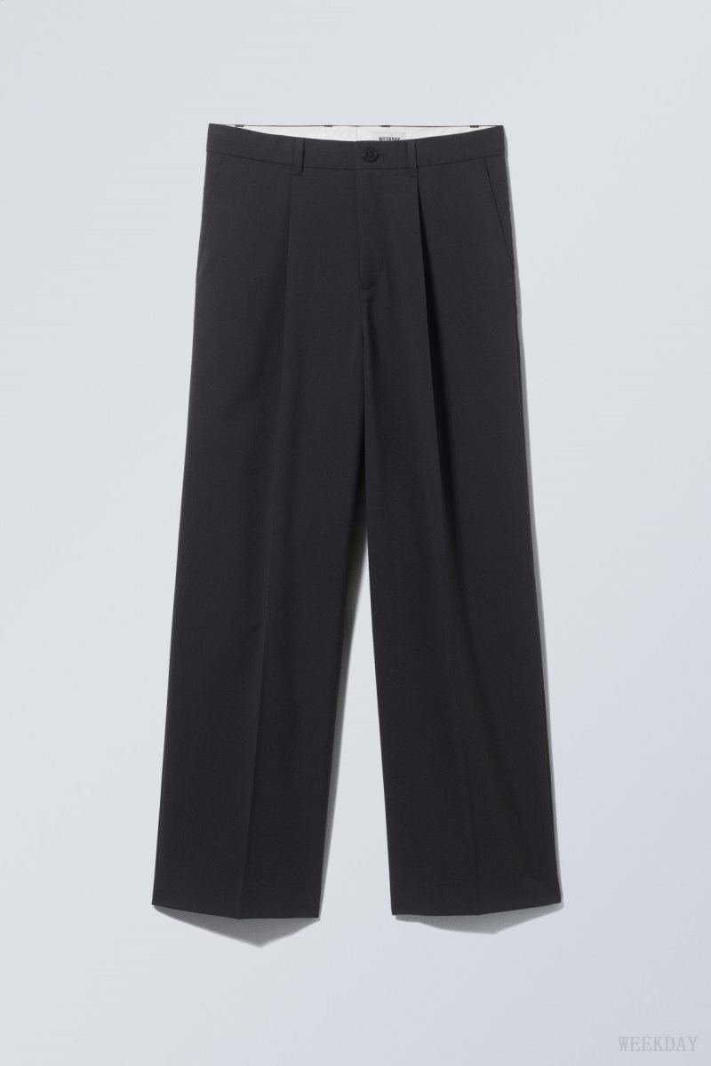 Weekday Uno Loose Suit Trousers Dark Grey | PZYS7530