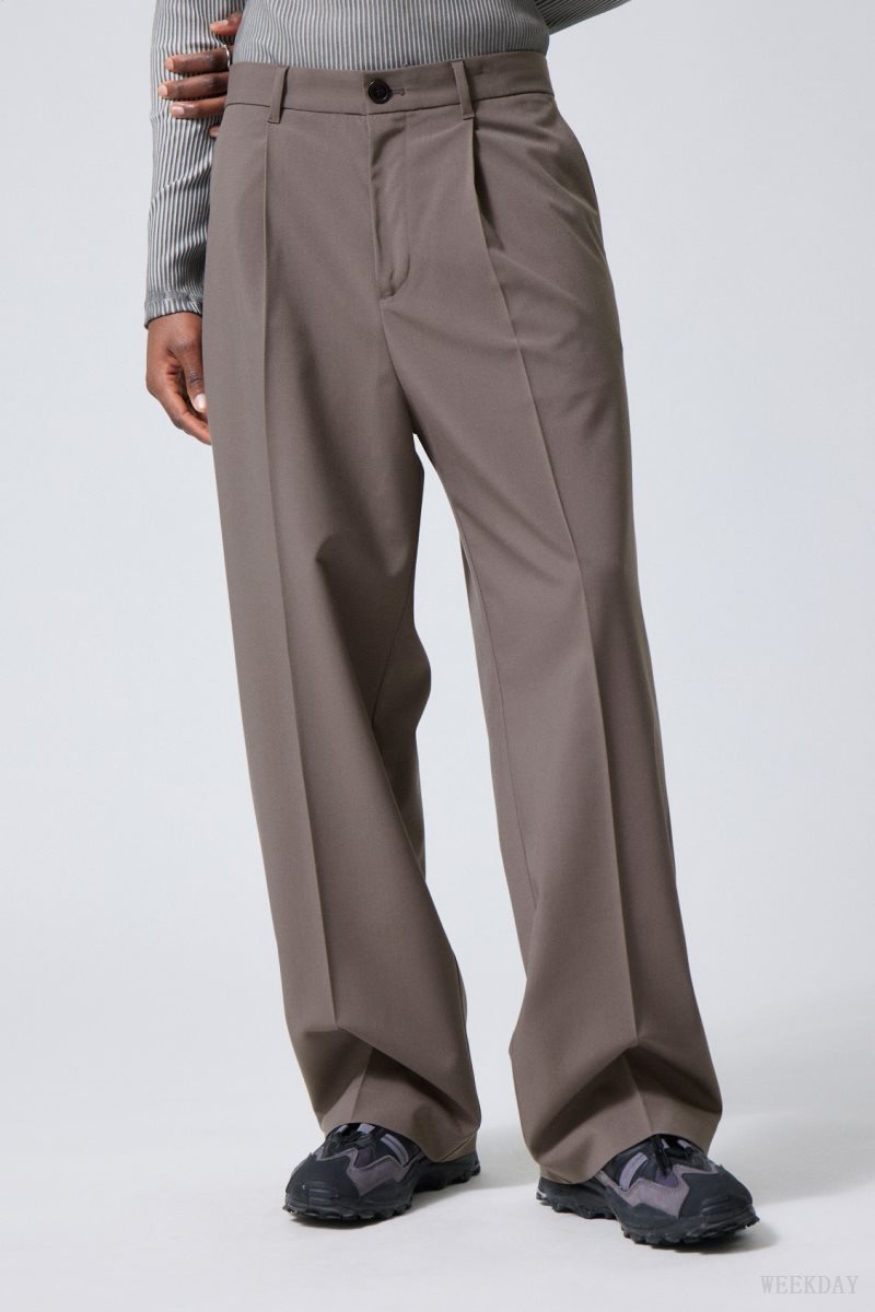 Weekday Uno Loose Suit Trousers Dark Mole | CXCZ2559