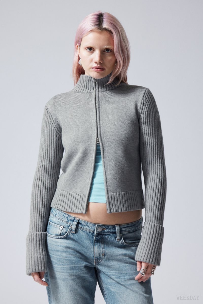 Weekday Winona Zip Cardigan Grey | MBFN3357