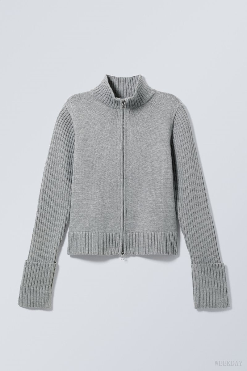 Weekday Winona Zip Cardigan Grey | MBFN3357