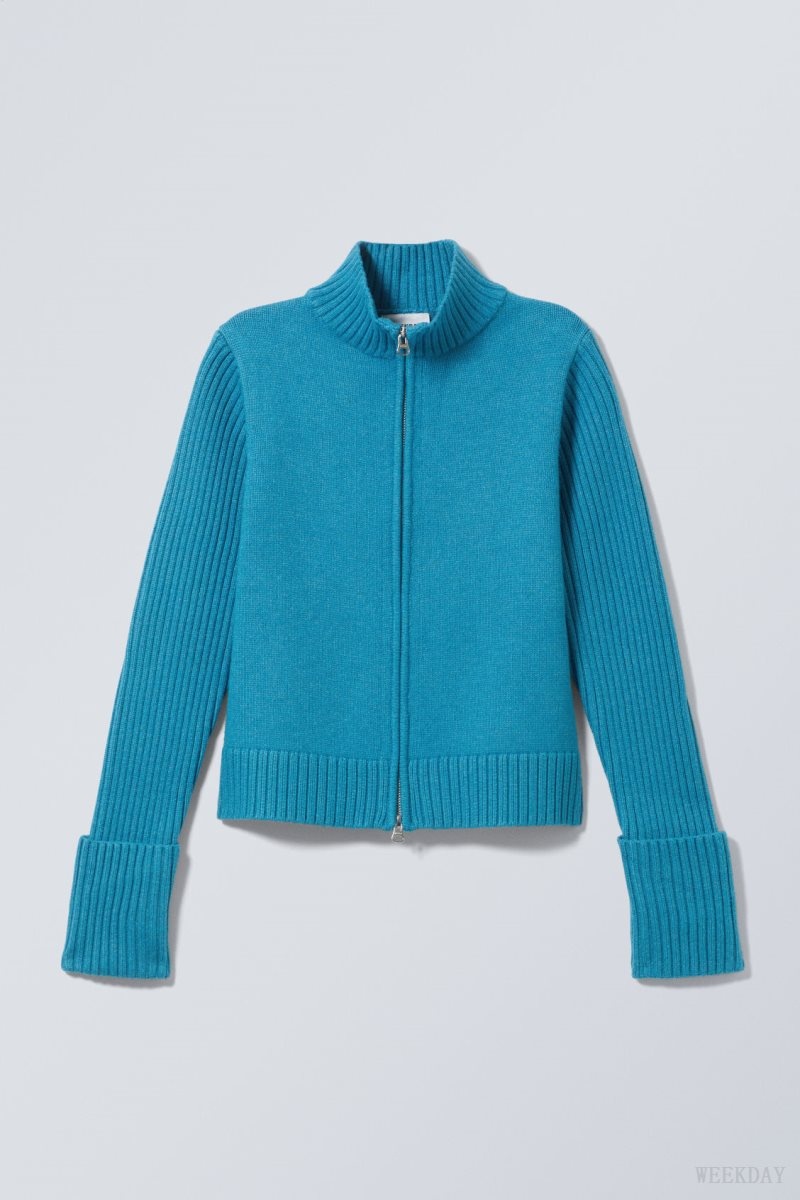 Weekday Winona Zip Cardigan Light Blue | MJSV1284